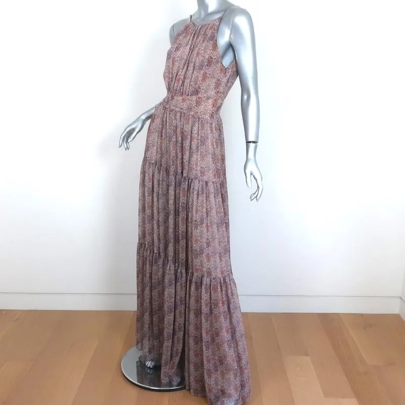 L'Agence Sleeveless Maxi Dress Penelope Lurex-Striped Printed Chiffon Size 2