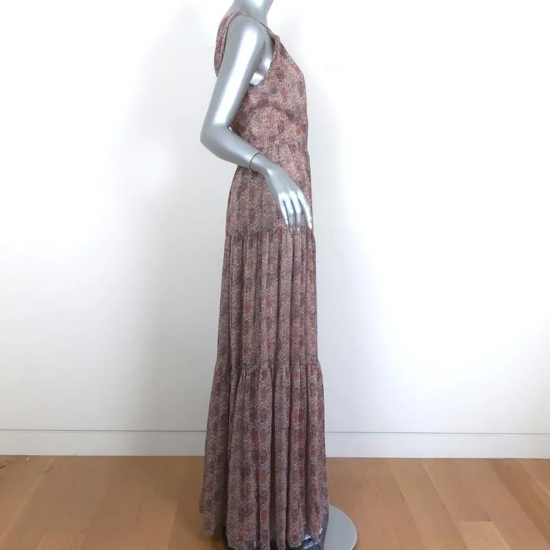L'Agence Sleeveless Maxi Dress Penelope Lurex-Striped Printed Chiffon Size 2