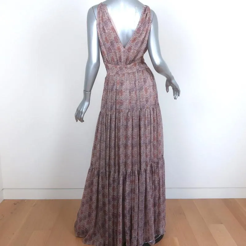 L'Agence Sleeveless Maxi Dress Penelope Lurex-Striped Printed Chiffon Size 2