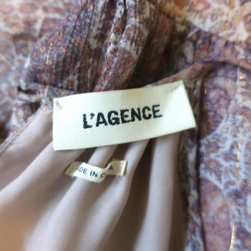 L'Agence Sleeveless Maxi Dress Penelope Lurex-Striped Printed Chiffon Size 2