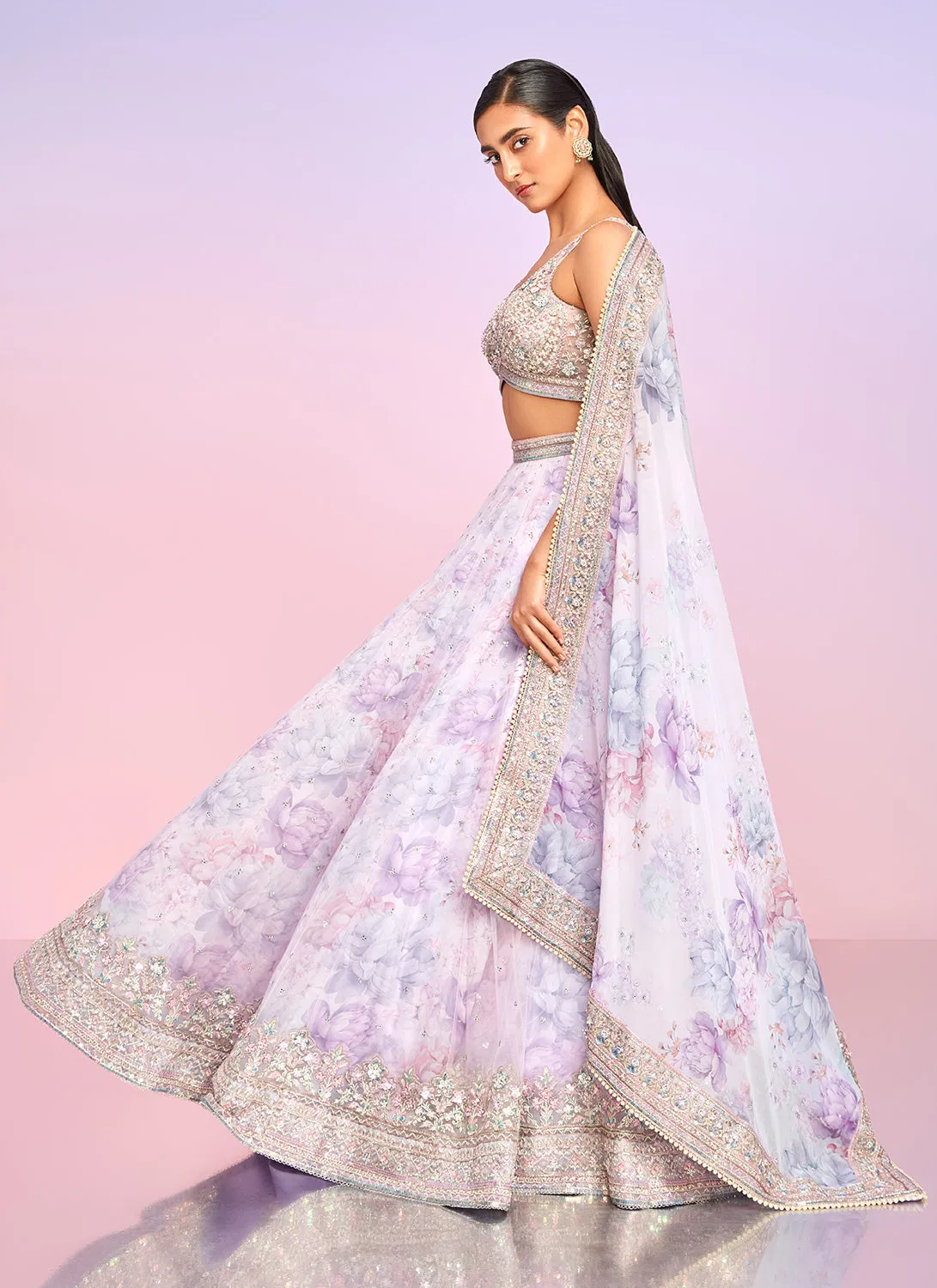 Lavender Floral Embellished Lehenga