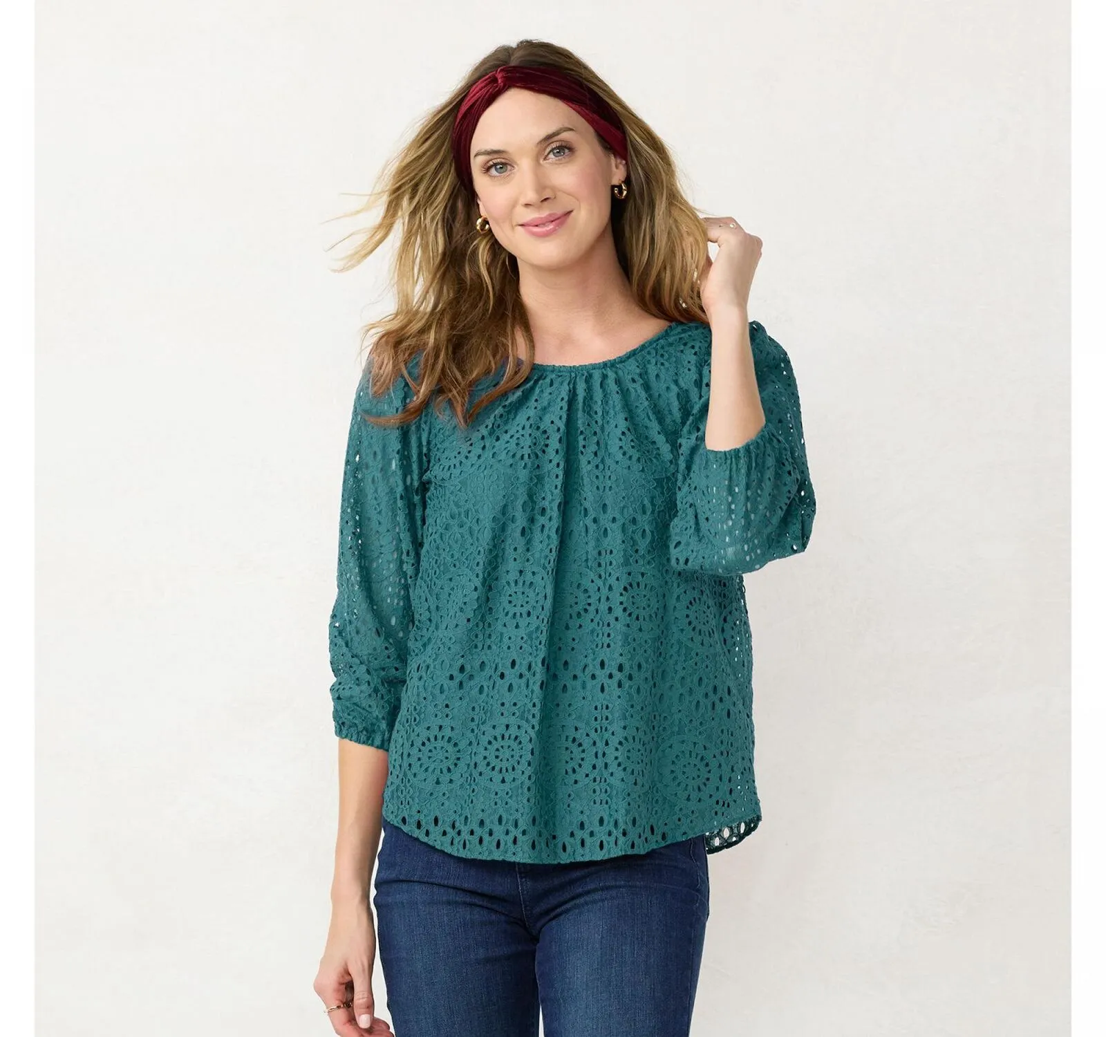 Lc Lauren Conrad Women's Tie-Front Peasant Top WL24W031RN1