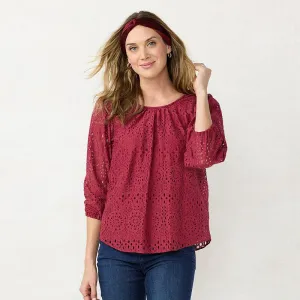 Lc Lauren Conrad Women's Tie-Front Peasant Top WL24W031RN1