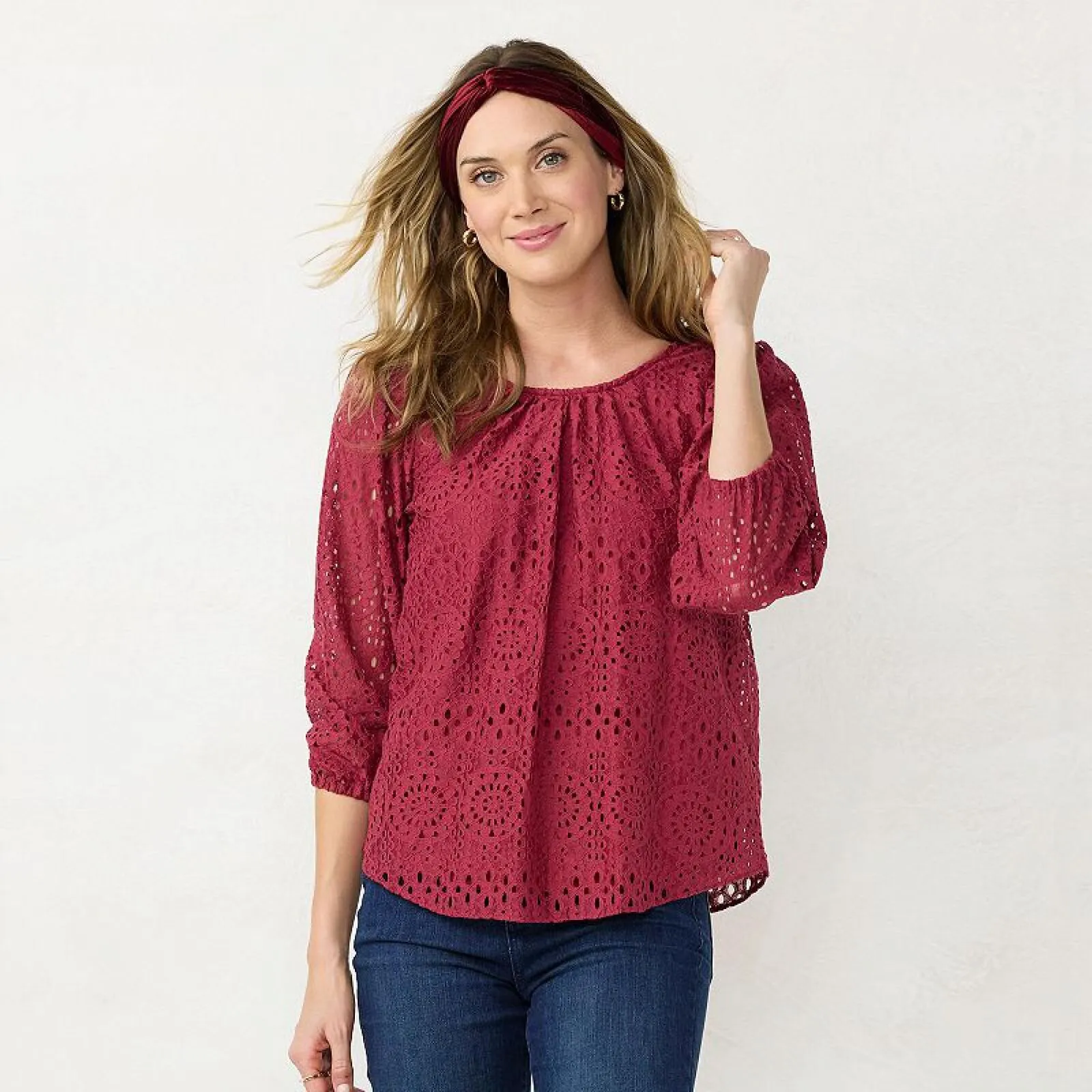 Lc Lauren Conrad Women's Tie-Front Peasant Top WL24W031RN1
