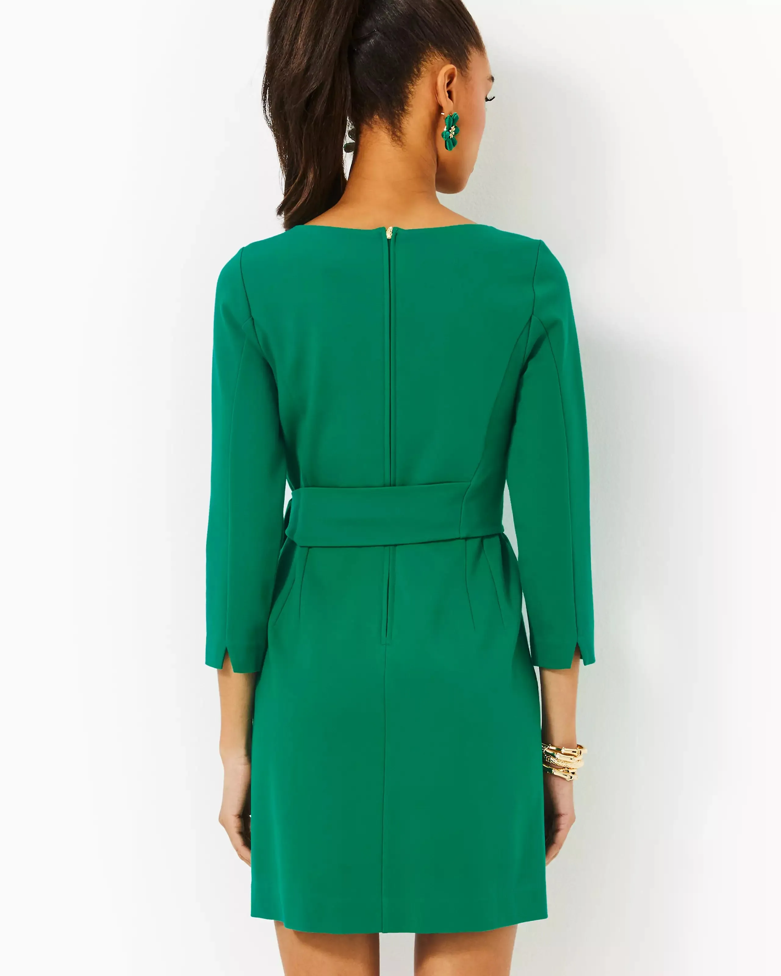 Leighton 3/4 Sleeve Dress (Fiddle Leaf Green)