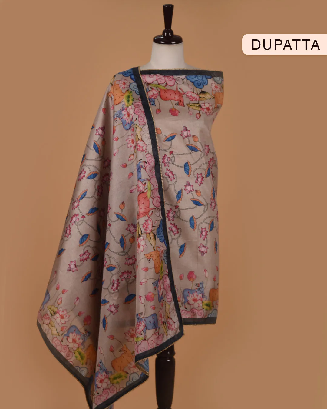 Light Gray Silk Blend Printed With Embroidery Unstitched Suit Fabric Set With Silk Blend PrintedDupatta
