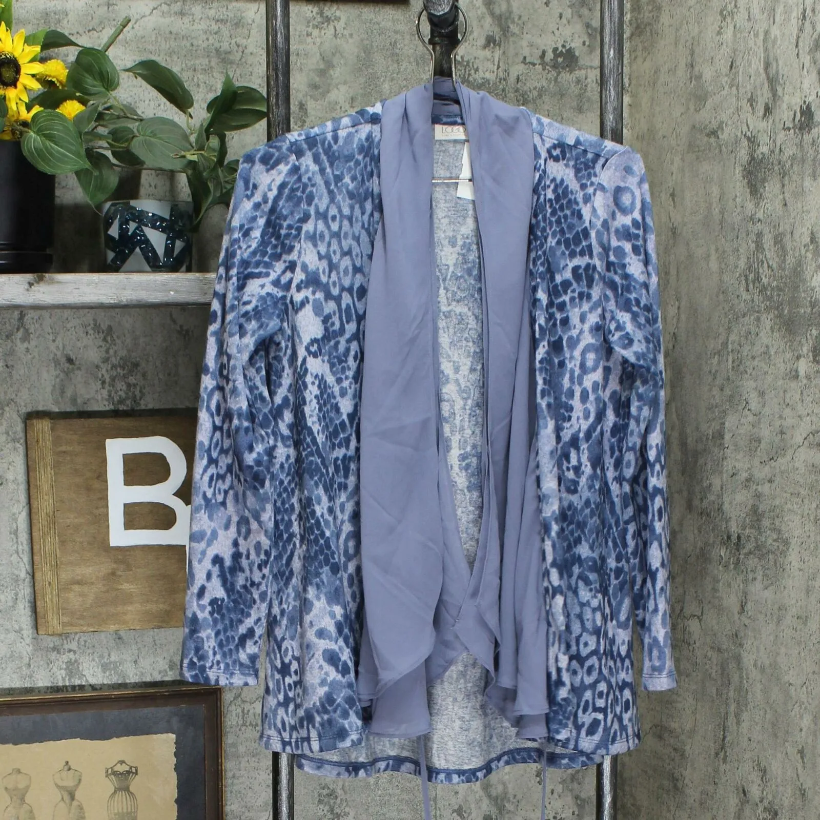 LOGO by Lori Goldstein Women's Chiffon Trim Sweater Knit Cardigan