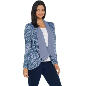 LOGO by Lori Goldstein Women's Chiffon Trim Sweater Knit Cardigan