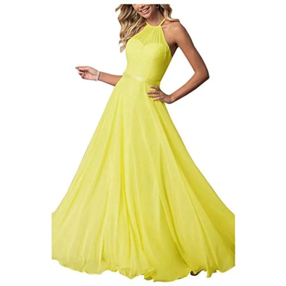 Long Chiffon Prom Bridesmaids Dresses Sling Party Gowns
