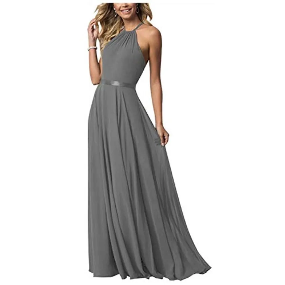 Long Chiffon Prom Bridesmaids Dresses Sling Party Gowns