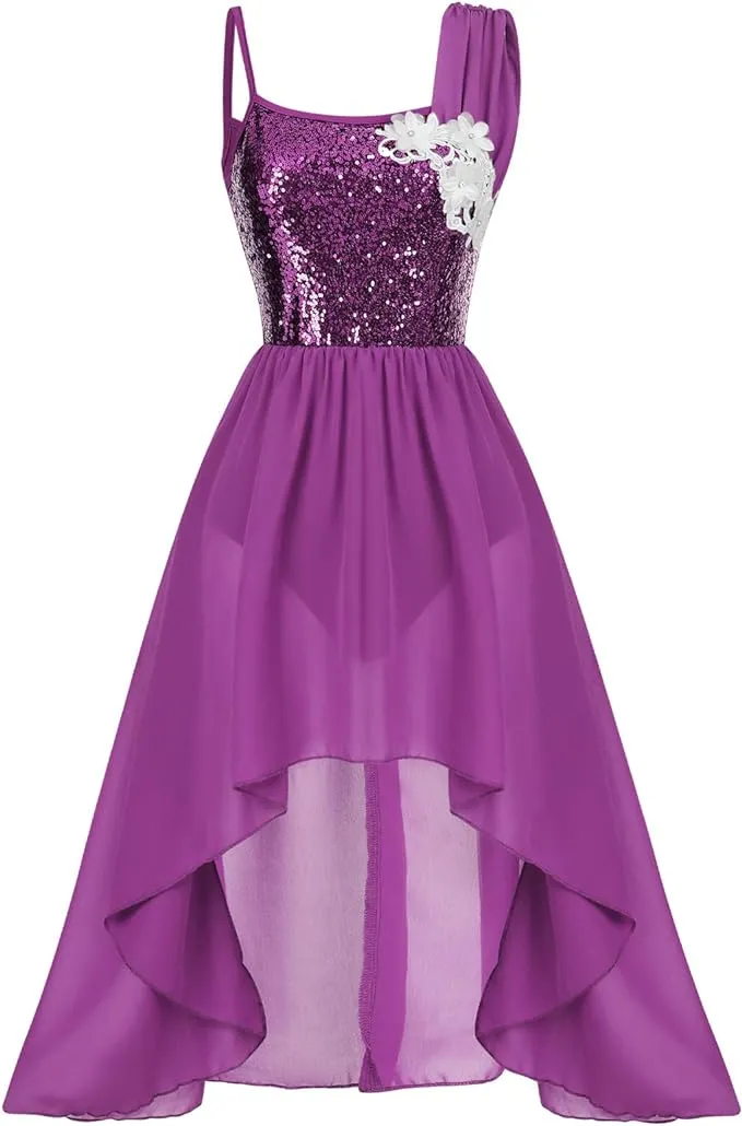 Lyrical, Modern, Contemporary Shiny Sequins Spaghetti Strap Chiffon Dress