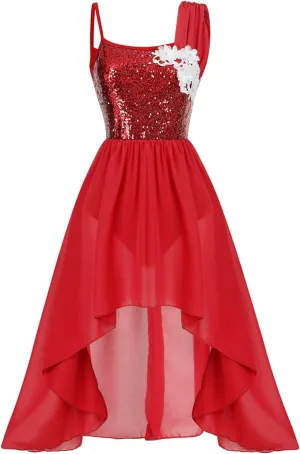 Lyrical, Modern, Contemporary Shiny Sequins Spaghetti Strap Chiffon Dress