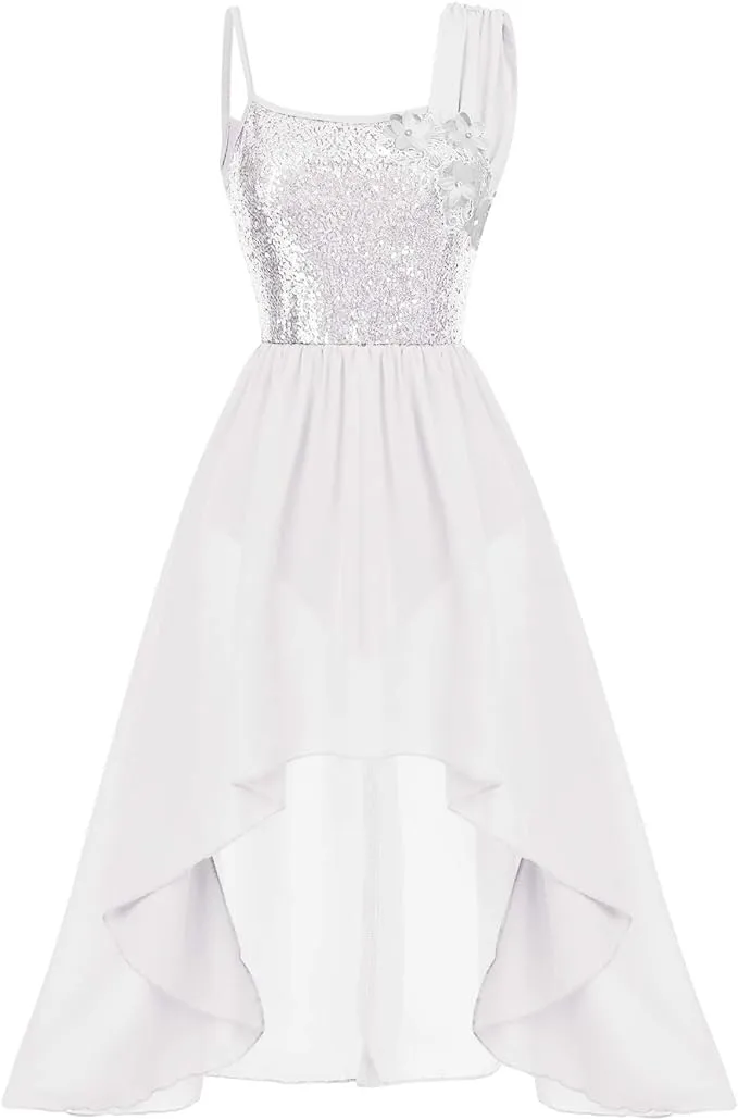 Lyrical, Modern, Contemporary Shiny Sequins Spaghetti Strap Chiffon Dress