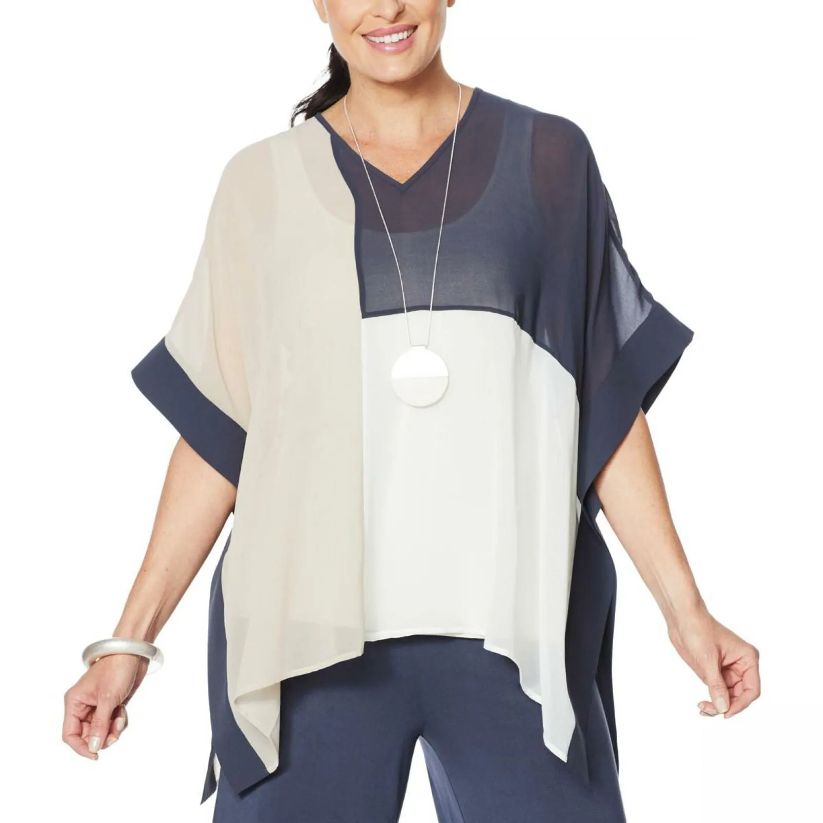 MarlaWynne WynneLayers Women's Colorblocked V-Neck Poncho
