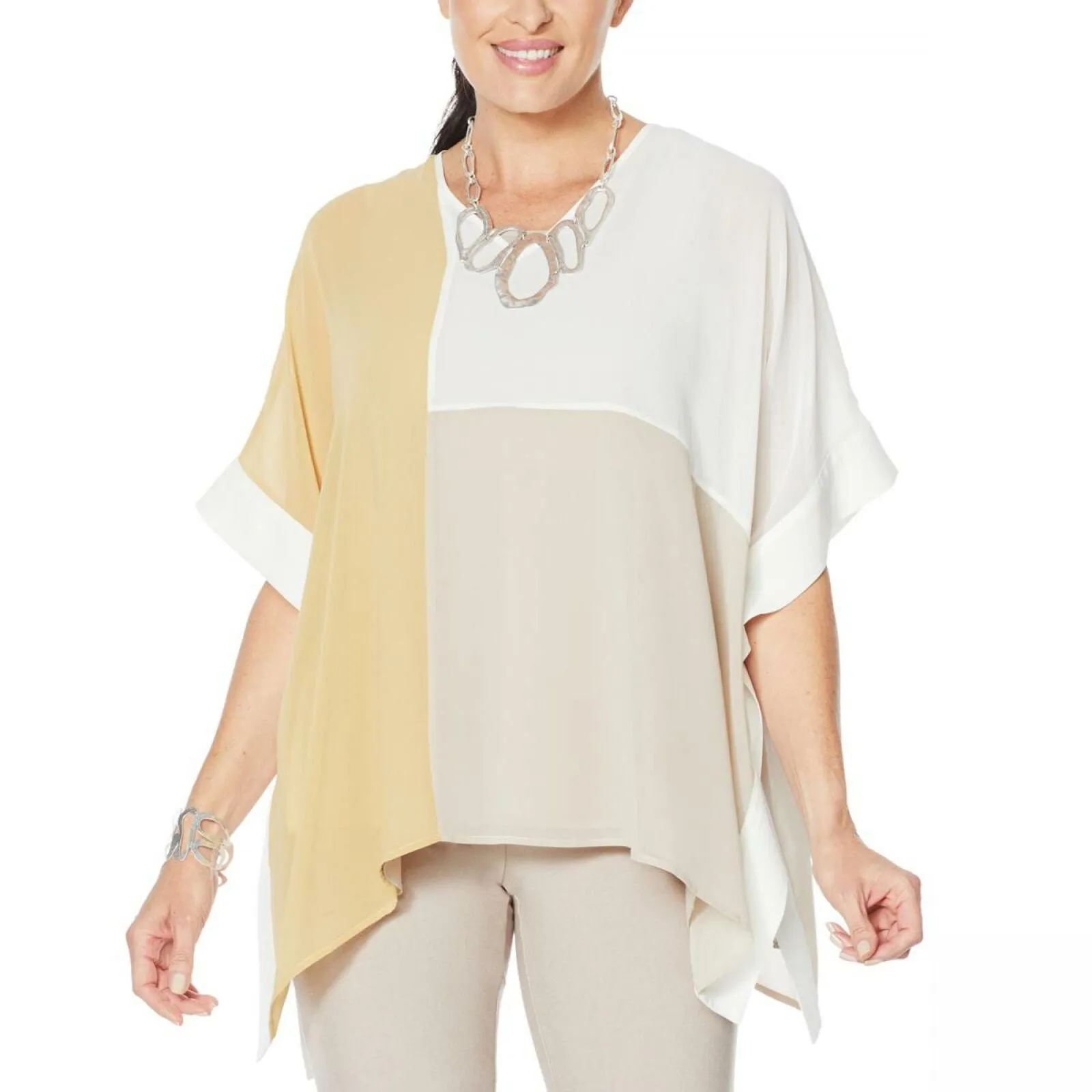 MarlaWynne WynneLayers Women's Colorblocked V-Neck Poncho
