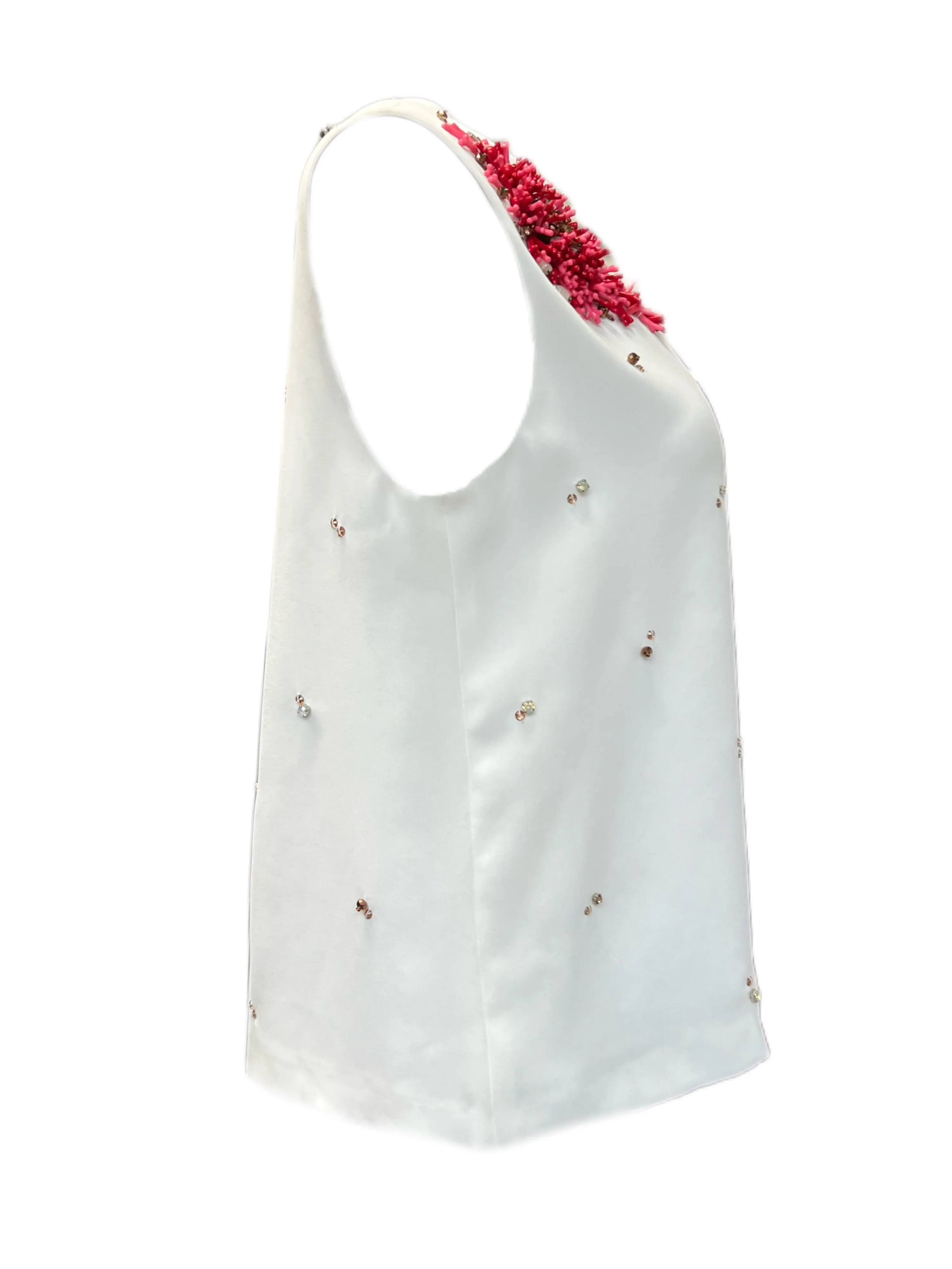 Max Mara Women's White Leggio Embellished Blouse Size 8 NWT