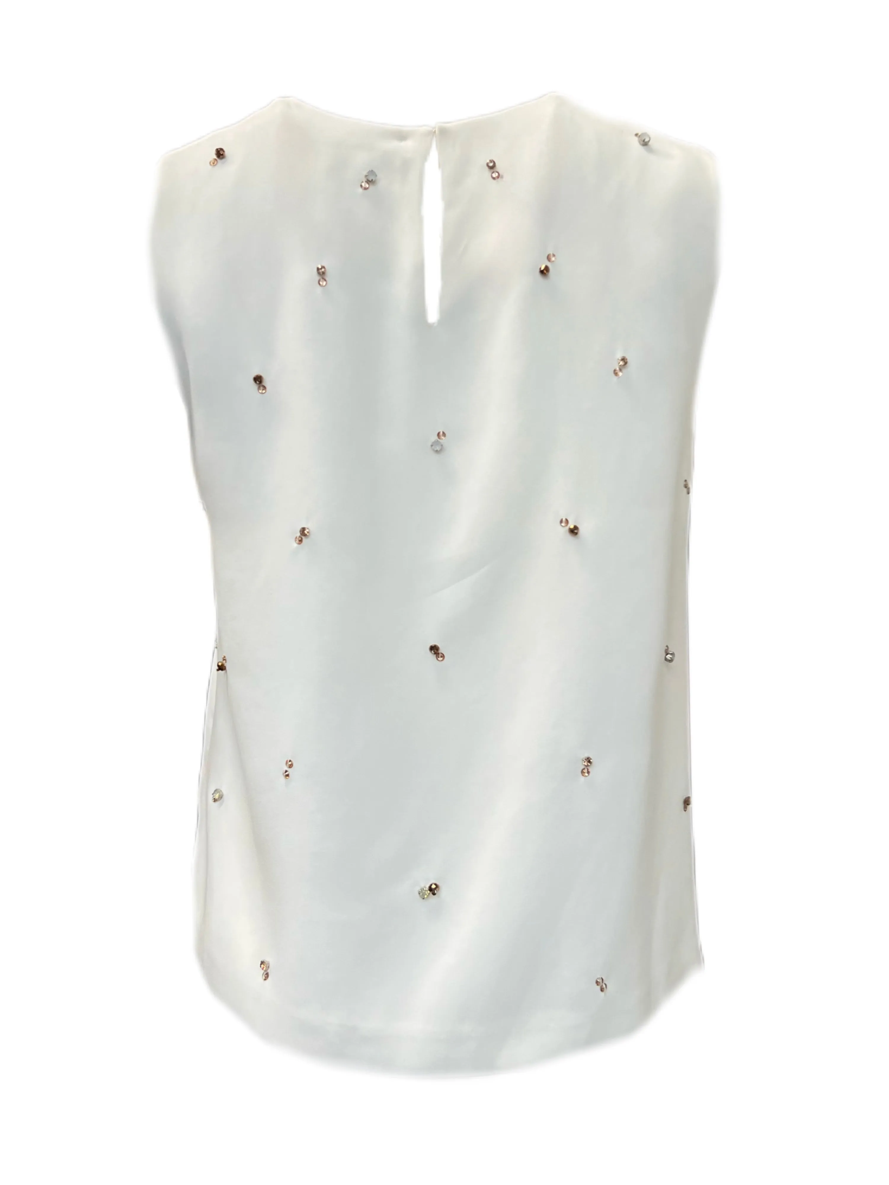 Max Mara Women's White Leggio Embellished Blouse Size 8 NWT