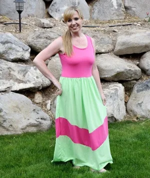 Maxi Dress Mommy - Lime and Hot Pink