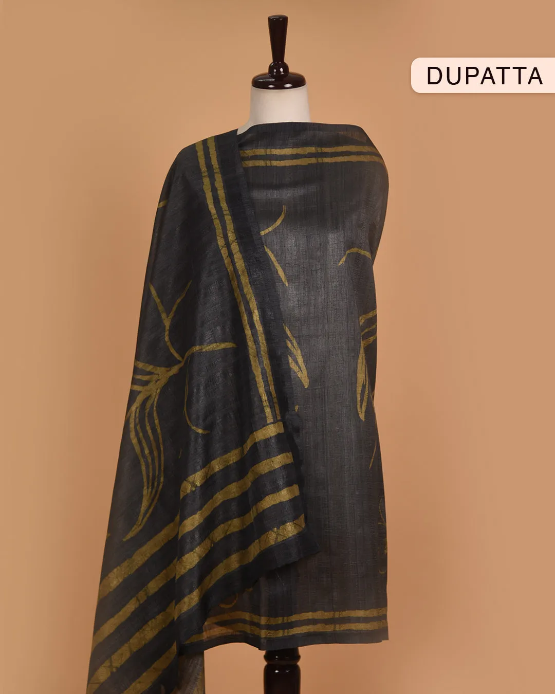 Mehandi Green Silk Blend Printed With Embroidery Unstitched Suit Fabric Set With Silk Blend Dupatta