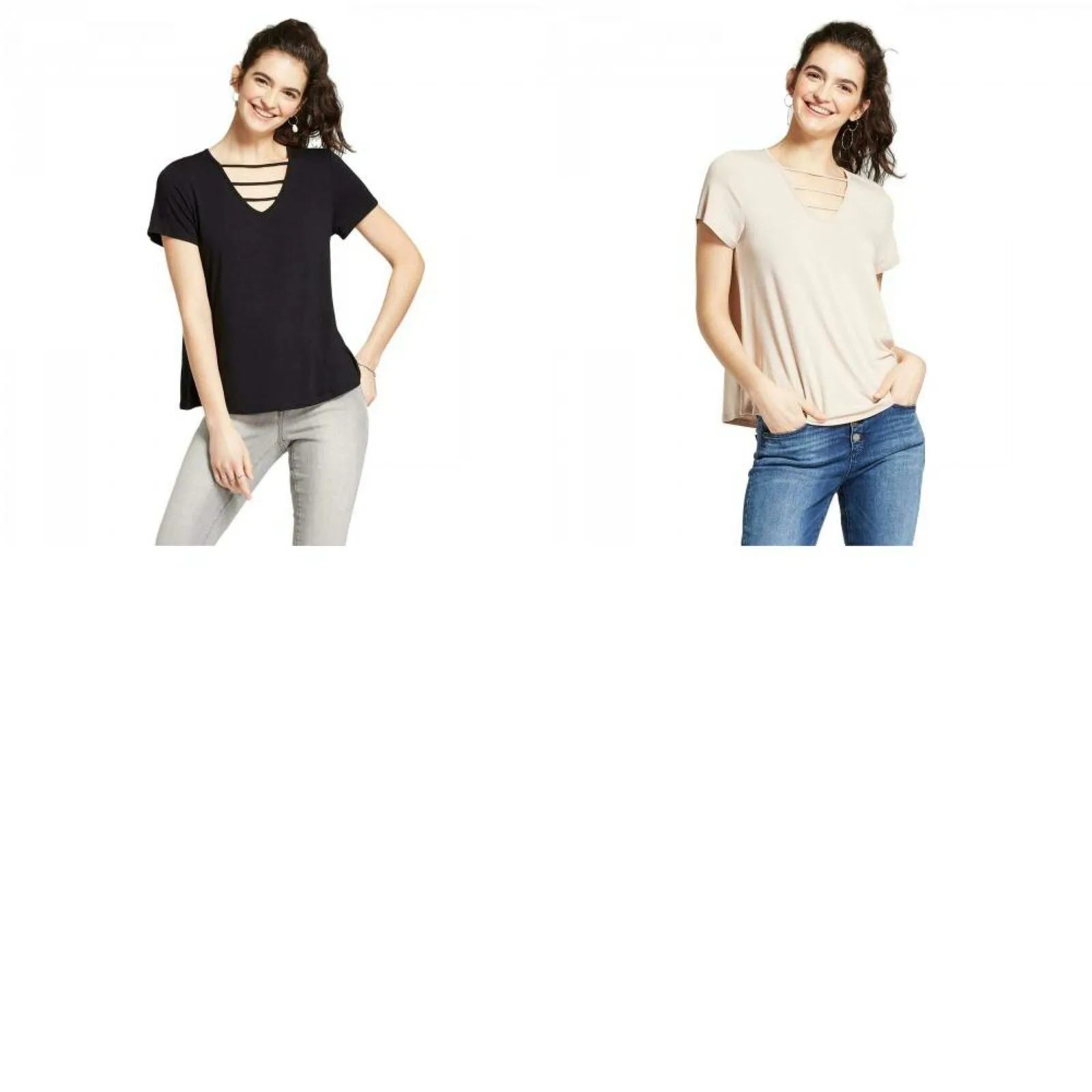 Mossimo Women's Short Sleeve Flowy T-Shirt with Strappy Neck Detail
