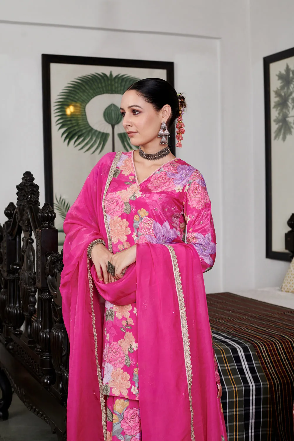 Nargis Fushia Digital Printed Sharara Set Of 3