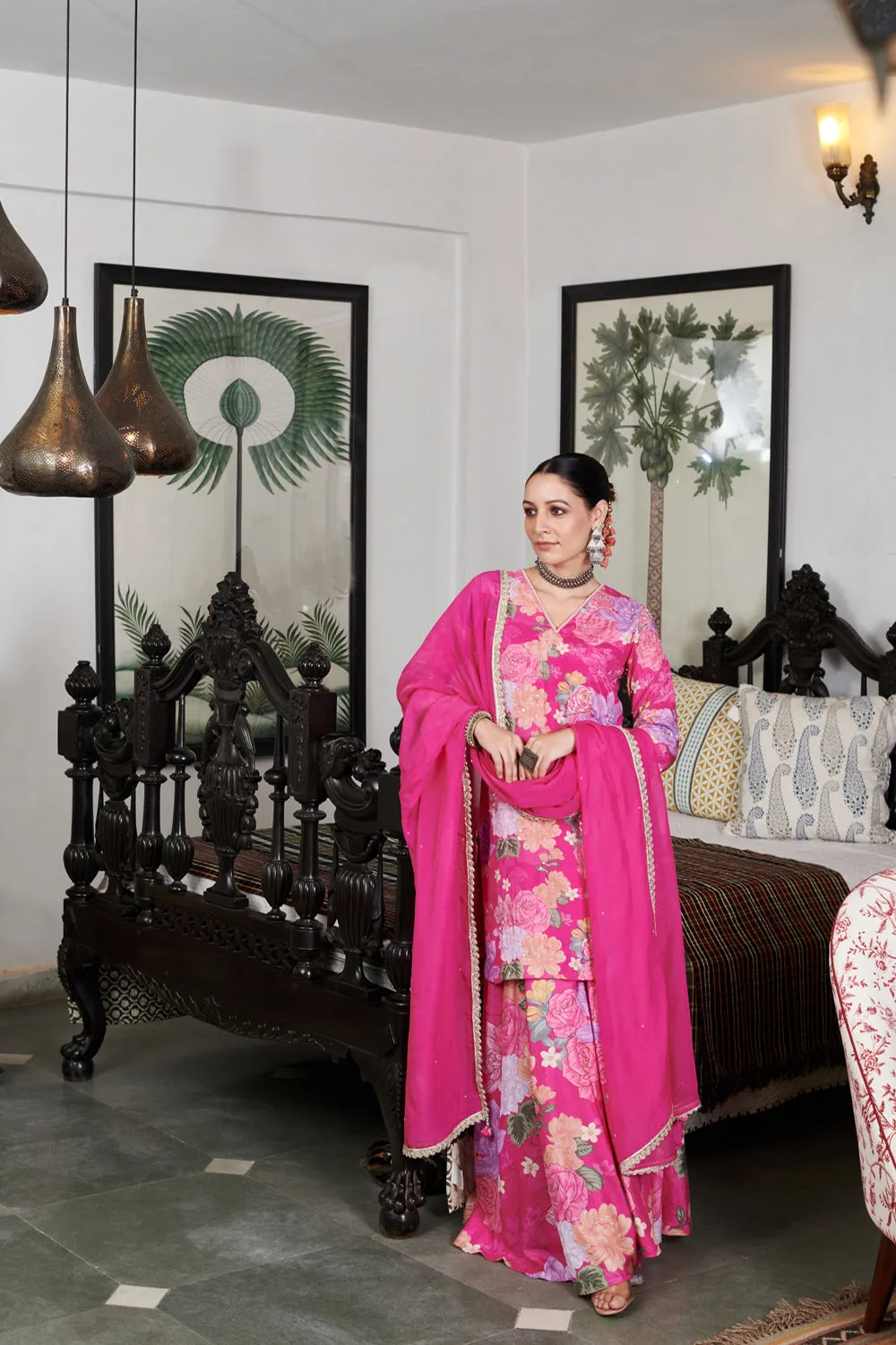 Nargis Fushia Digital Printed Sharara Set Of 3