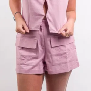Native Youth Prita Linen Blend Cargo Short & Waistcoat - Purple
