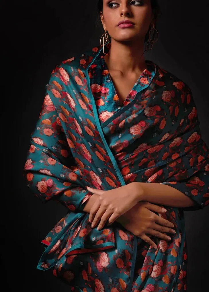 New Season Summer to Fall 2024 Saree Fez Sea Blue Kshitij Jalori