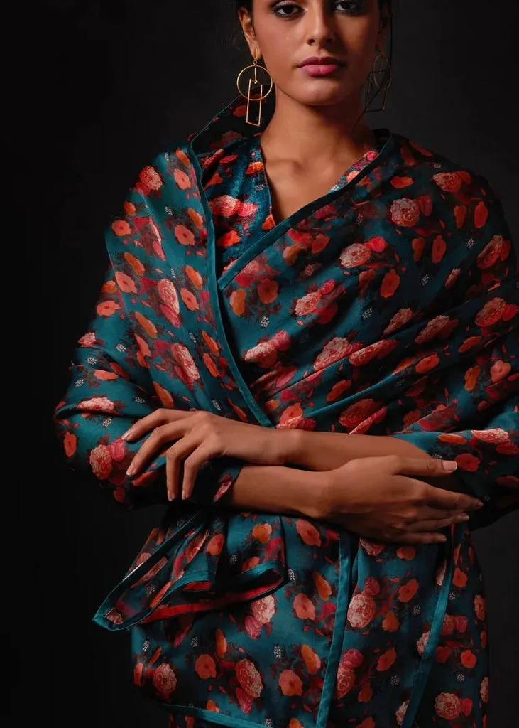 New Season Summer to Fall 2024 Saree Fez Sea Blue Kshitij Jalori