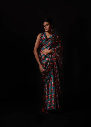 New Season Summer to Fall 2024 Saree Fez Sea Blue Kshitij Jalori