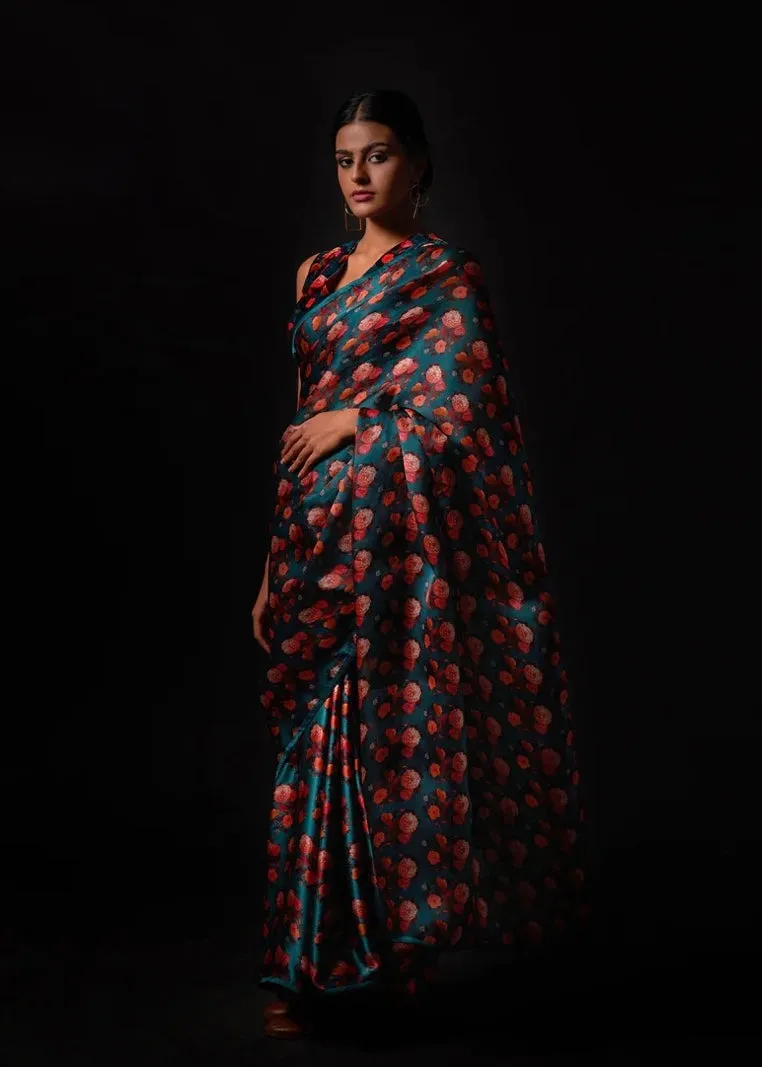 New Season Summer to Fall 2024 Saree Fez Sea Blue Kshitij Jalori