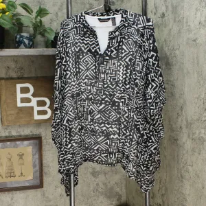 Nina Leonard Women's Printed Chiffon Kimono Tunic With Tank Black Medium