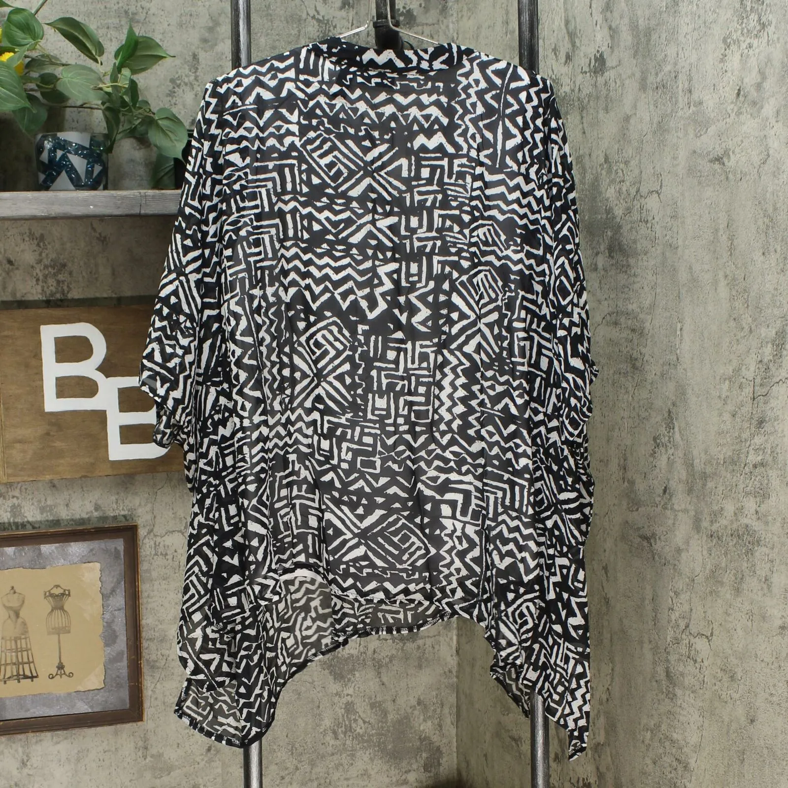 Nina Leonard Women's Printed Chiffon Kimono Tunic With Tank Black Medium