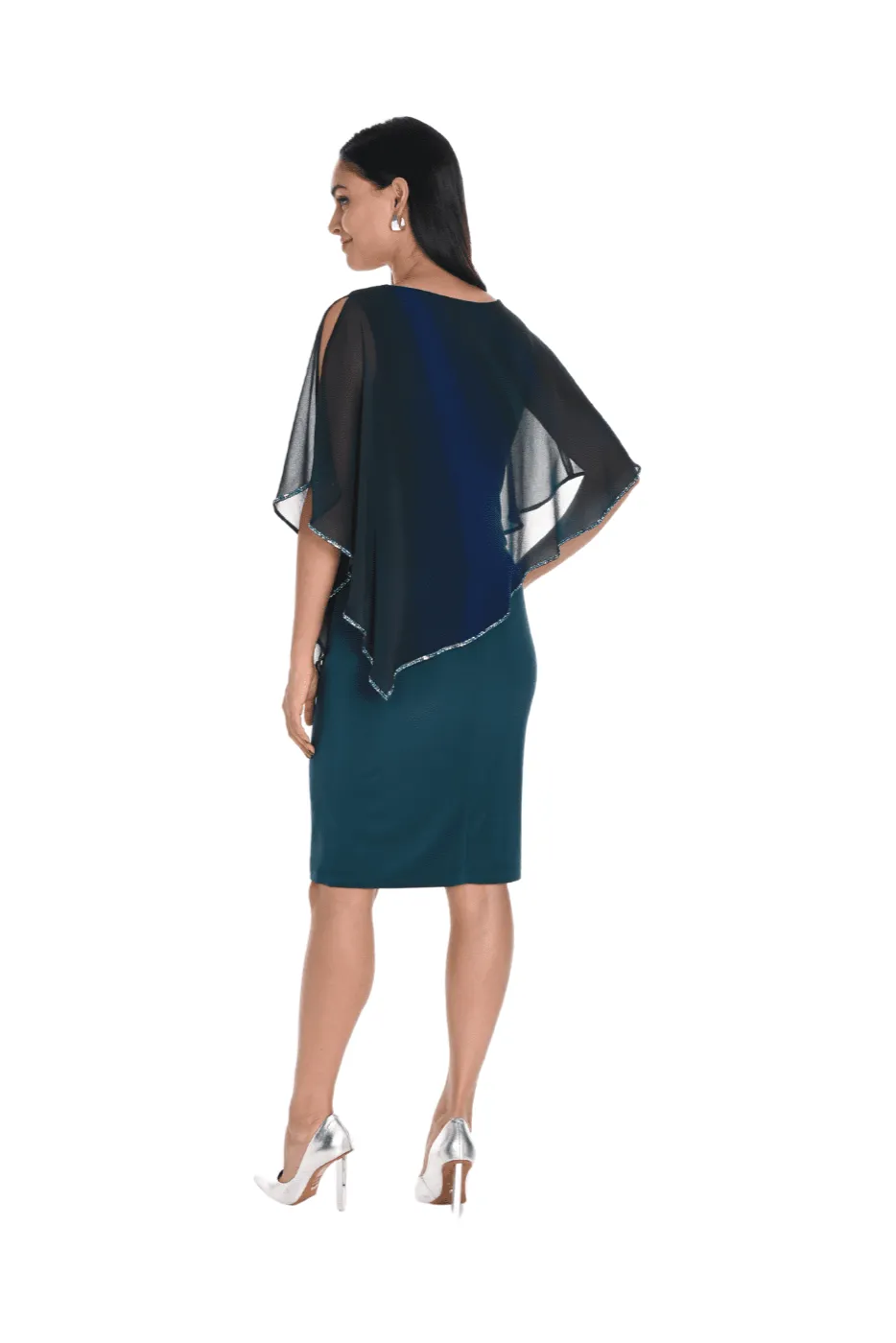 Ombre Embellished Chiffon Overlay Dress