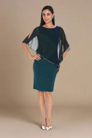 Ombre Embellished Chiffon Overlay Dress
