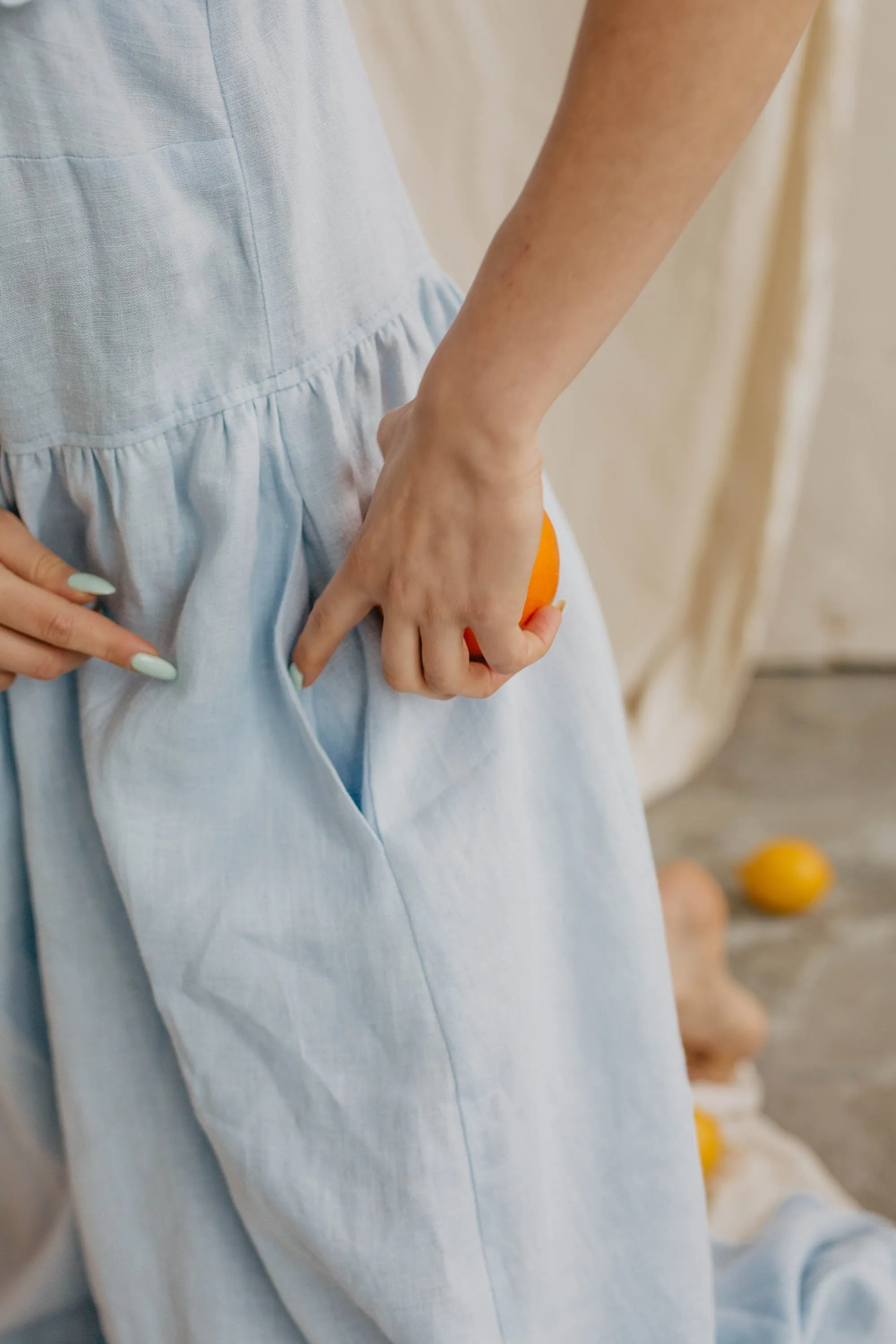 Ona Women's Linen Ruffle Dress | Sky Blue