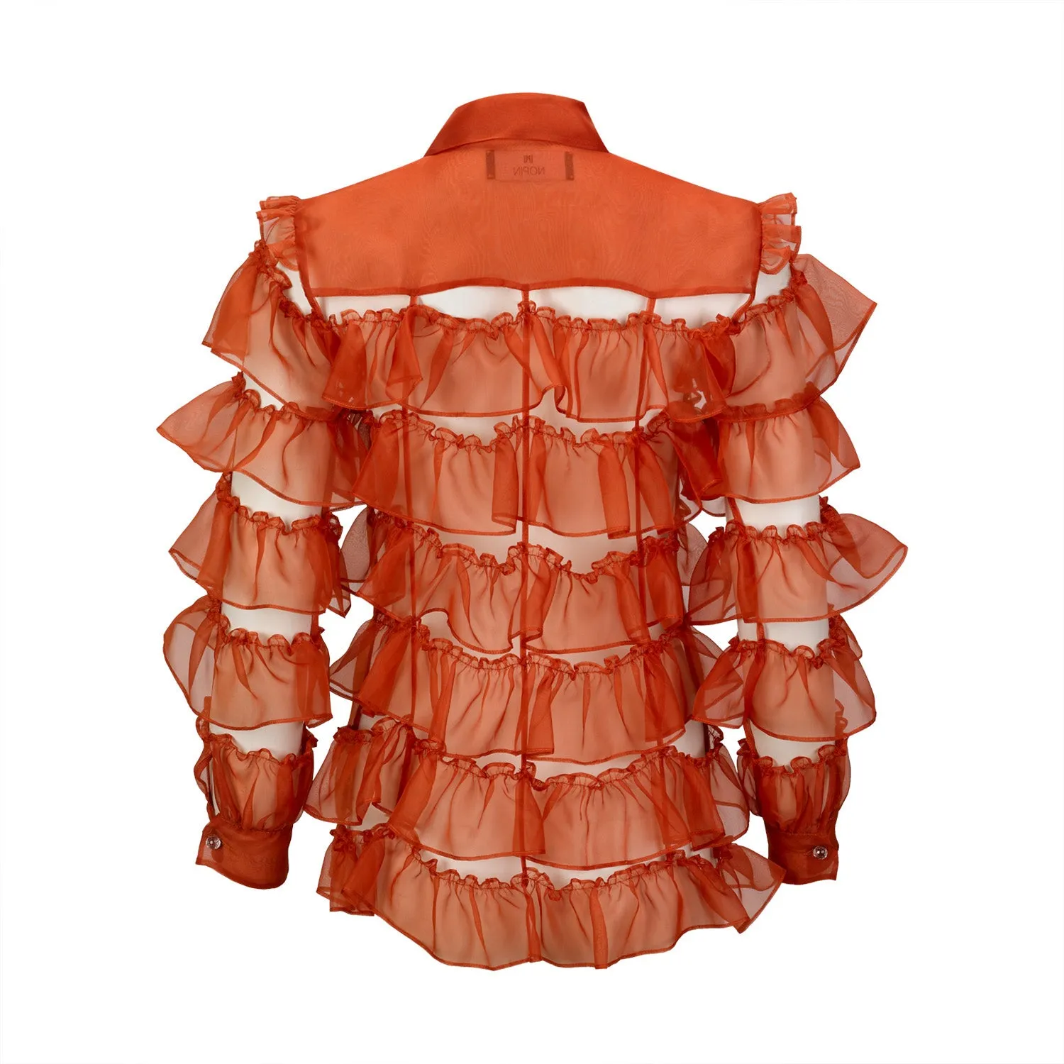 Orange Ruffled Silk Organza Shirt