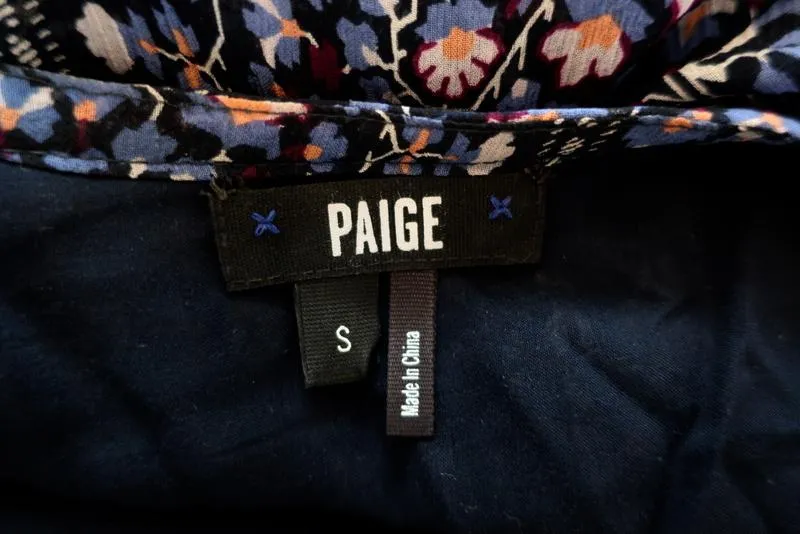 PAIGE Cold Shoulder Mini Dress Olympia Dark Blue Floral Print Chiffon Size Small