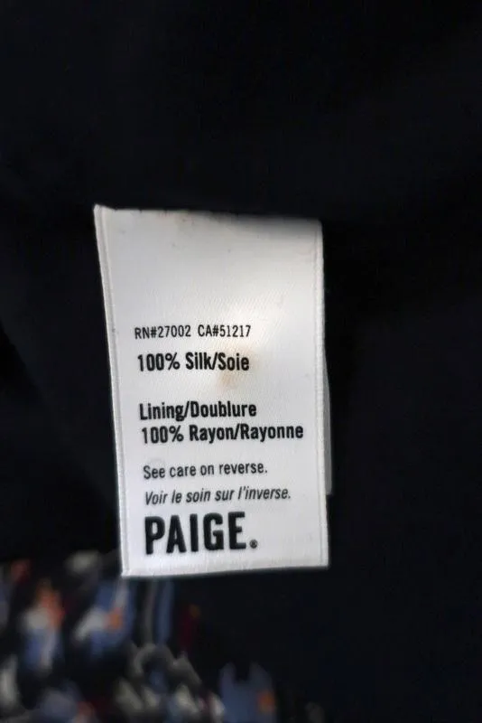 PAIGE Cold Shoulder Mini Dress Olympia Dark Blue Floral Print Chiffon Size Small