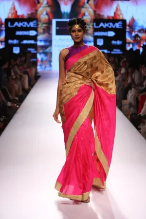 PINK AND BEIGE SAREE WITH ZARI BUTTIS