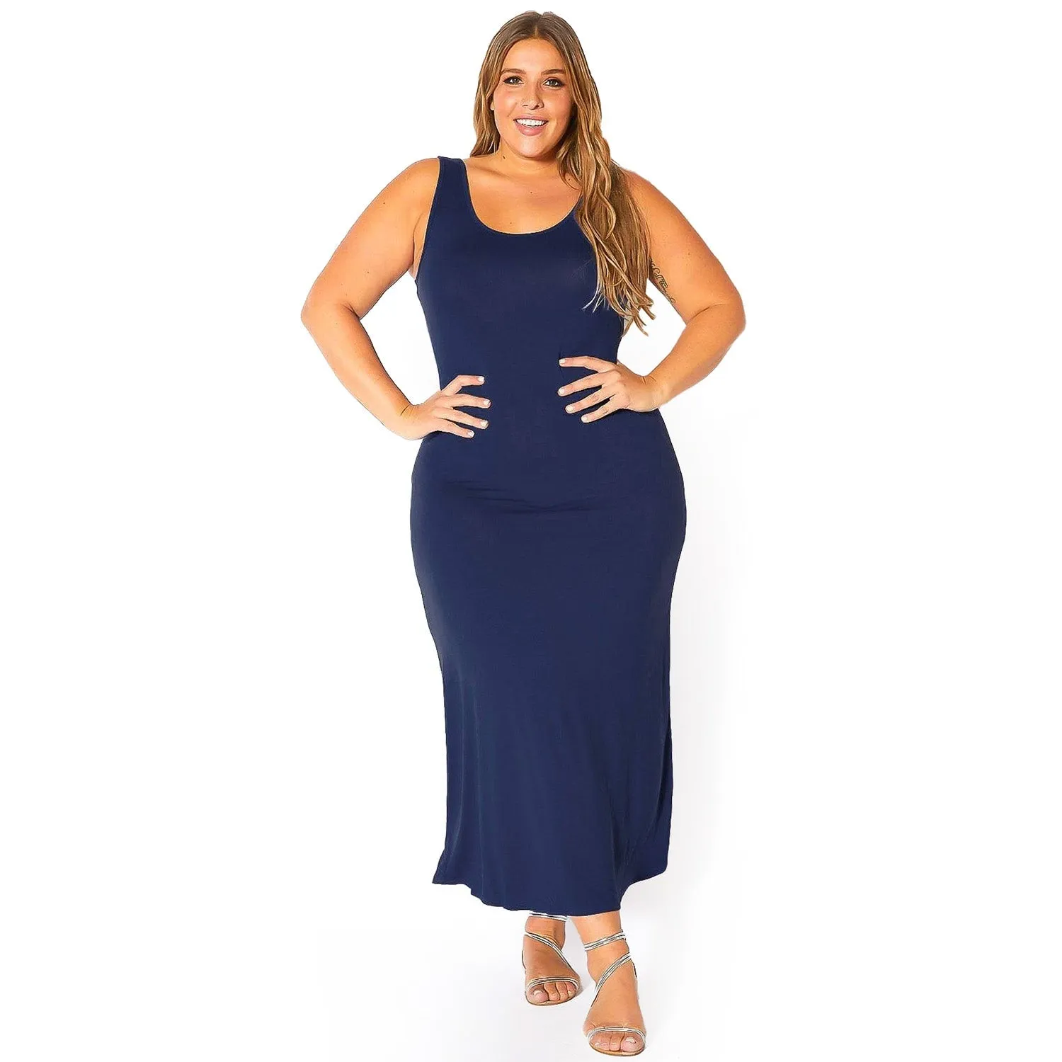 Plus Size Round Neck Sleeveless Maxi Dress