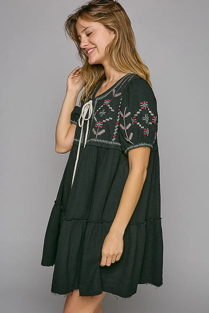 POL Women's Black Embroidered Mini Dress