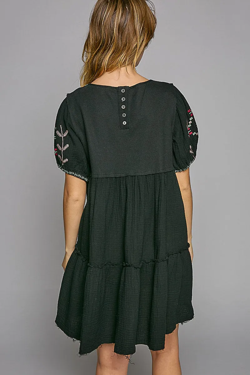 POL Women's Black Embroidered Mini Dress
