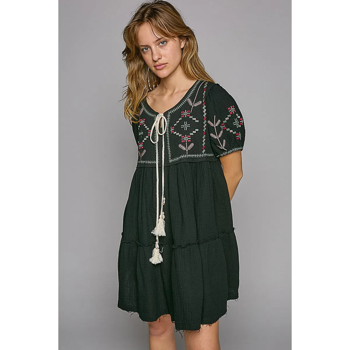 POL Women's Black Embroidered Mini Dress