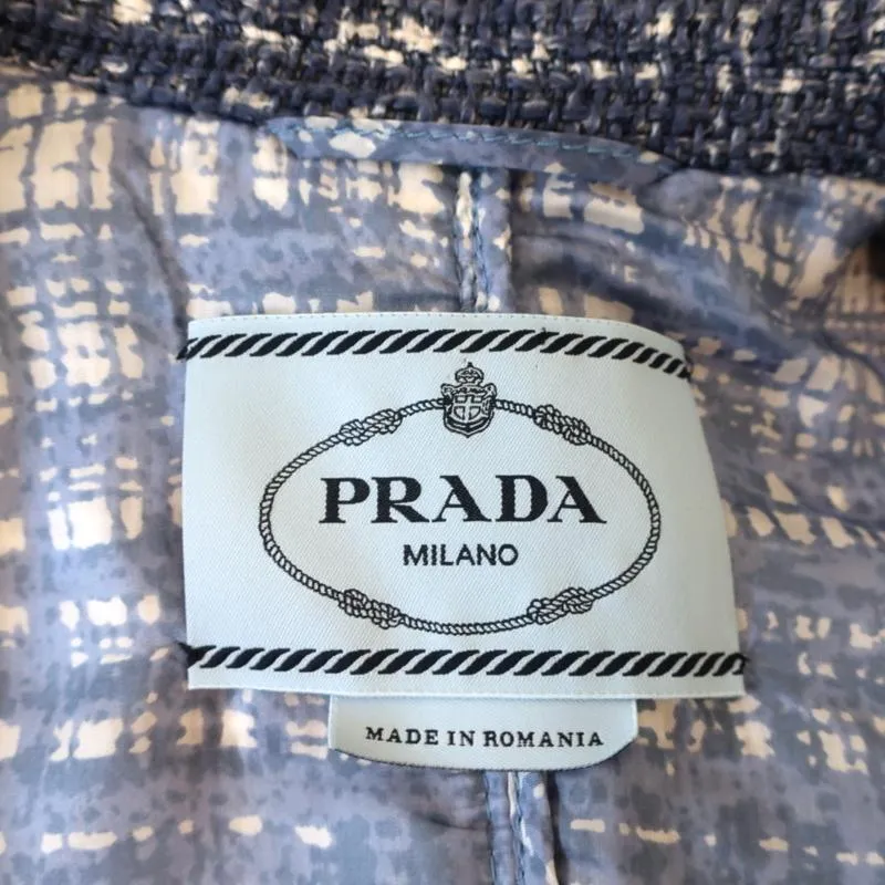 Prada Tweed Blazer Blue Size 38 Three-Button Jacket