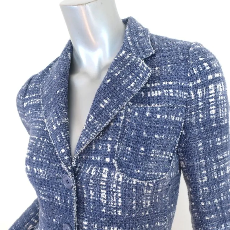 Prada Tweed Blazer Blue Size 38 Three-Button Jacket