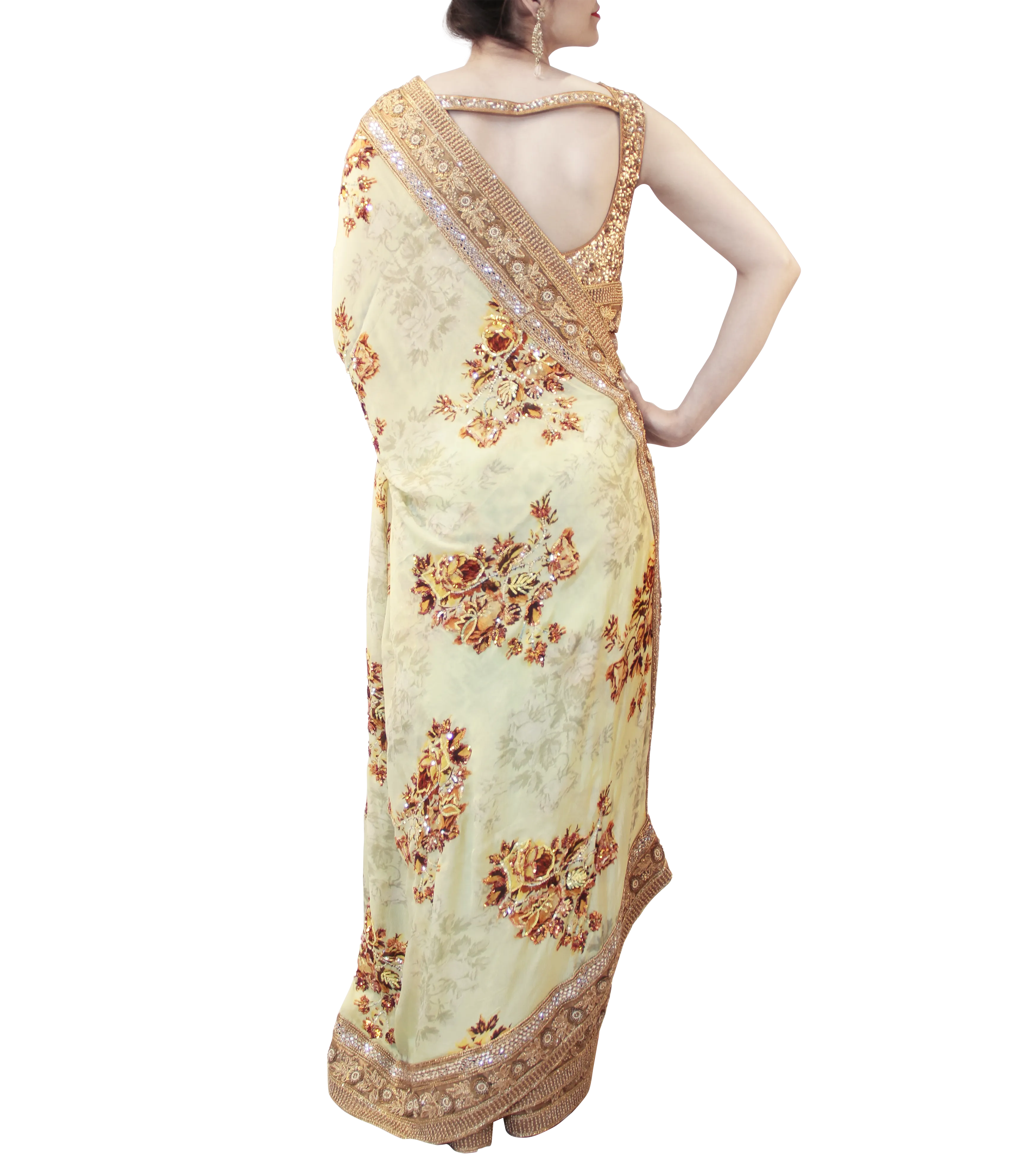 PRINTED PISTA GREEN SAREE