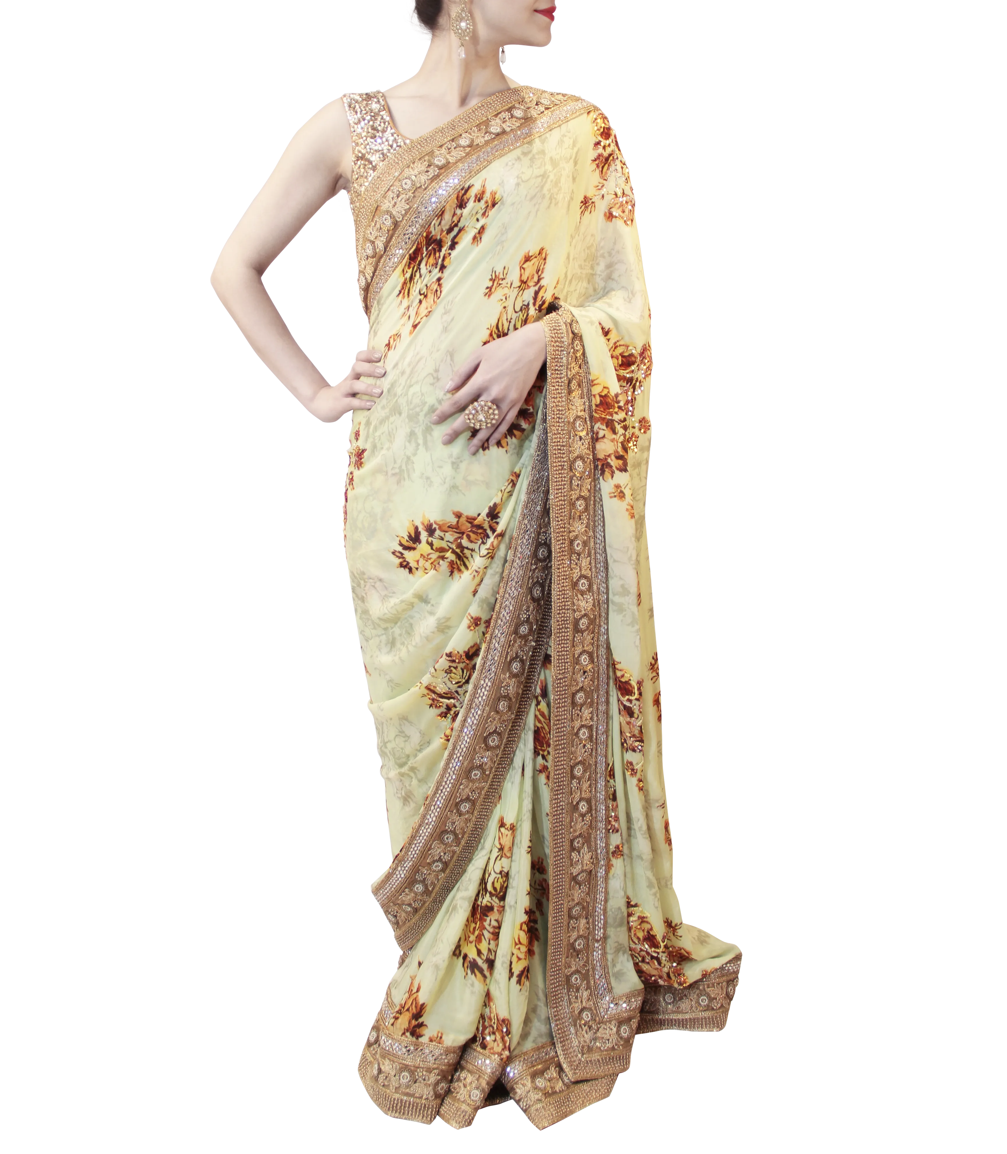 PRINTED PISTA GREEN SAREE