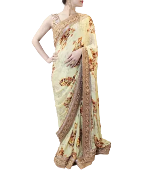 PRINTED PISTA GREEN SAREE