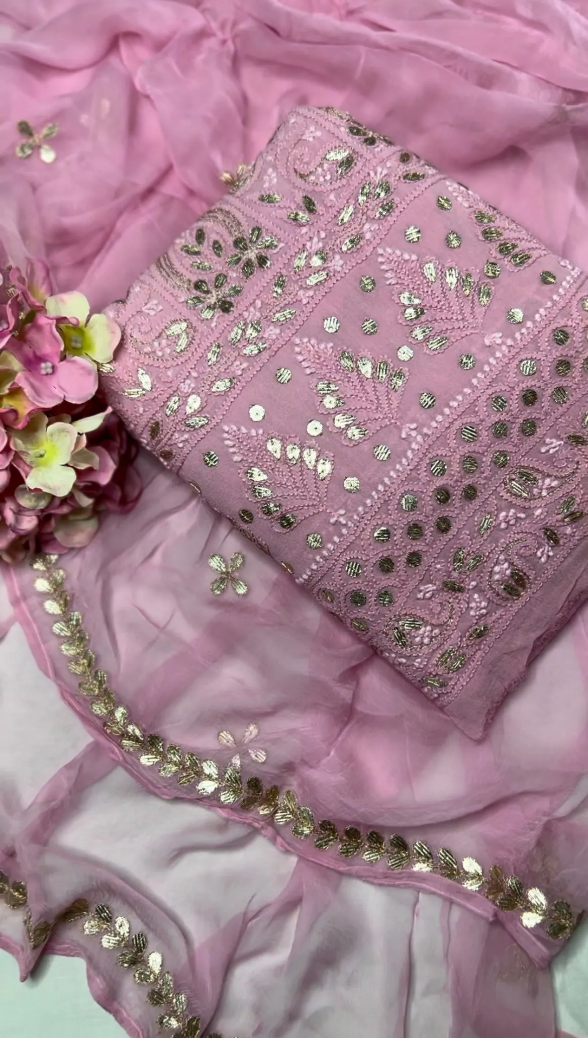 Pure Baby Pink Chikankari Gota Salwar Suit